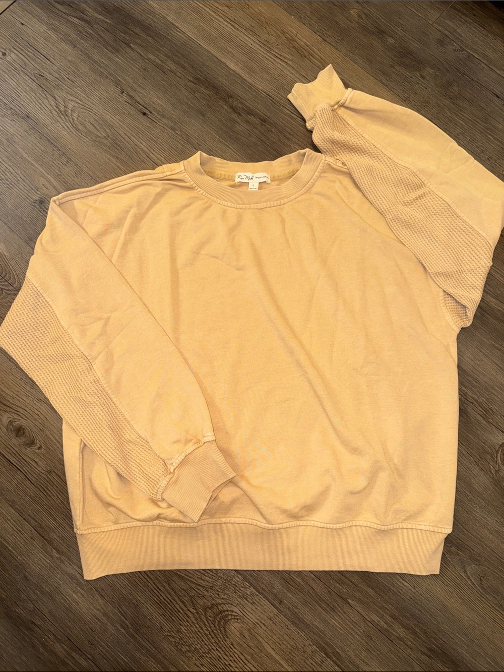 🆕 Rae Mode Lightweight Relaxed Crewneck Sweatshirt w Waffle Accent. L. NWT!🔥🔥
